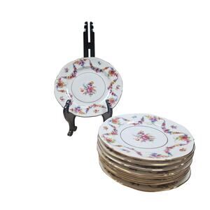 VTG Epiag Czechoslovakia Floral Porcelain (8) Dessert Plates Gold Trim Set 9954